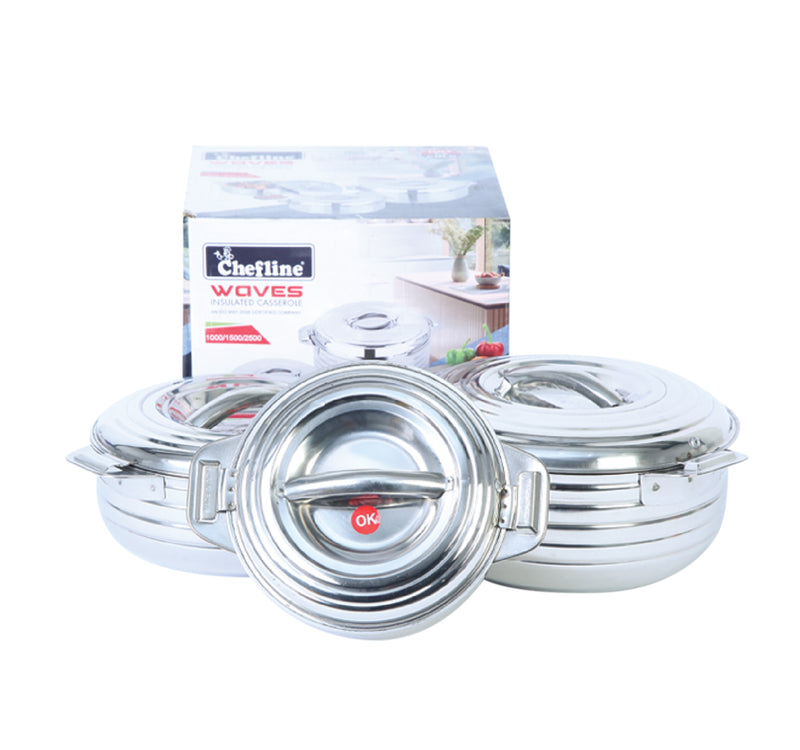 Chefline Waves Stainless Steel Hot Pot, 1L + 1.5L + 2.5L