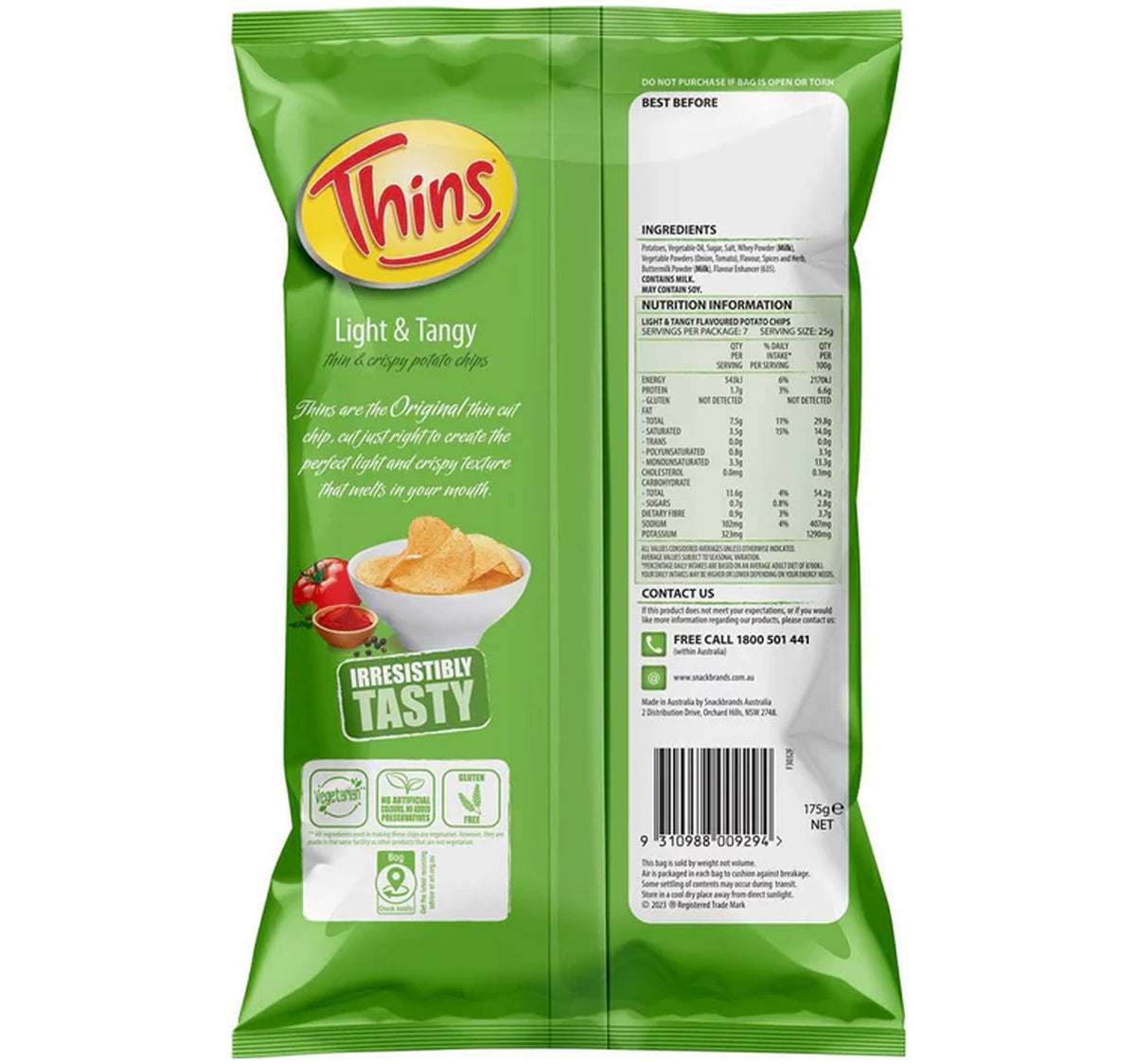 Thins Potato Chips Light & Tangy 175 g