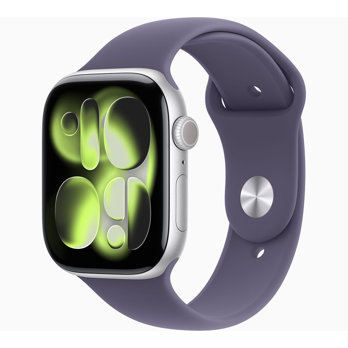 Apple Watch Series 11 GPS Smartwatch, 46 mm Silver Aluminium Case with Purple Fog Sport Band (M/L), MEVA4AF/A