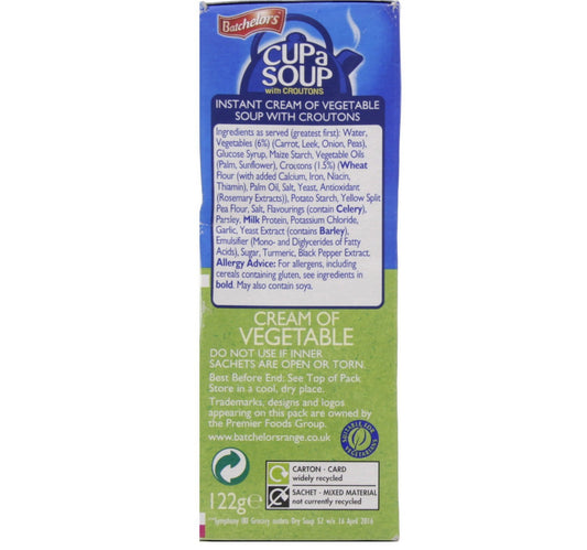 Batchelors Cup A Soup Cream of Vegetable with Croutons 122 g