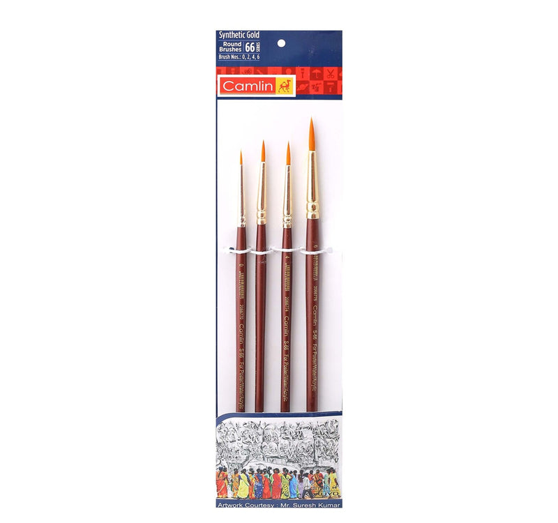 Camel Synthetic Gold Hair Round Brush 4pcs Set 66 Series