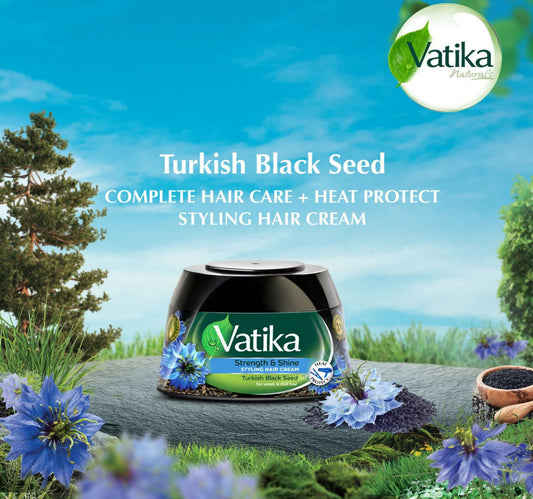 Vatika Turkish Black Seed Styling Hair Cream Strength & Shine + Heat Protect For Weak & Dull Hair 140 ml