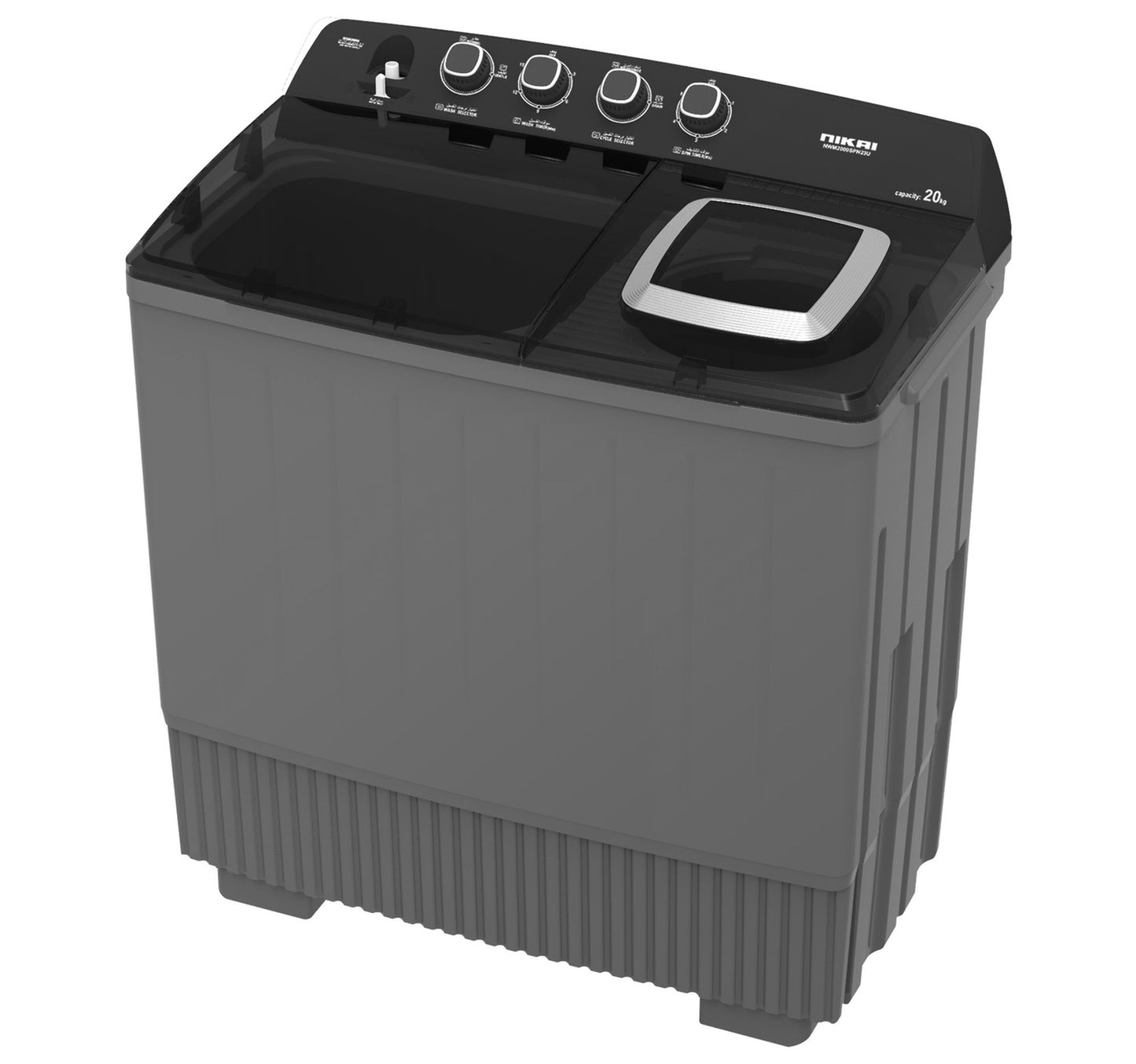 Nikai Top Load Semi Automatic Washing Machine, 20 kg, Black, NWM2000SPN23