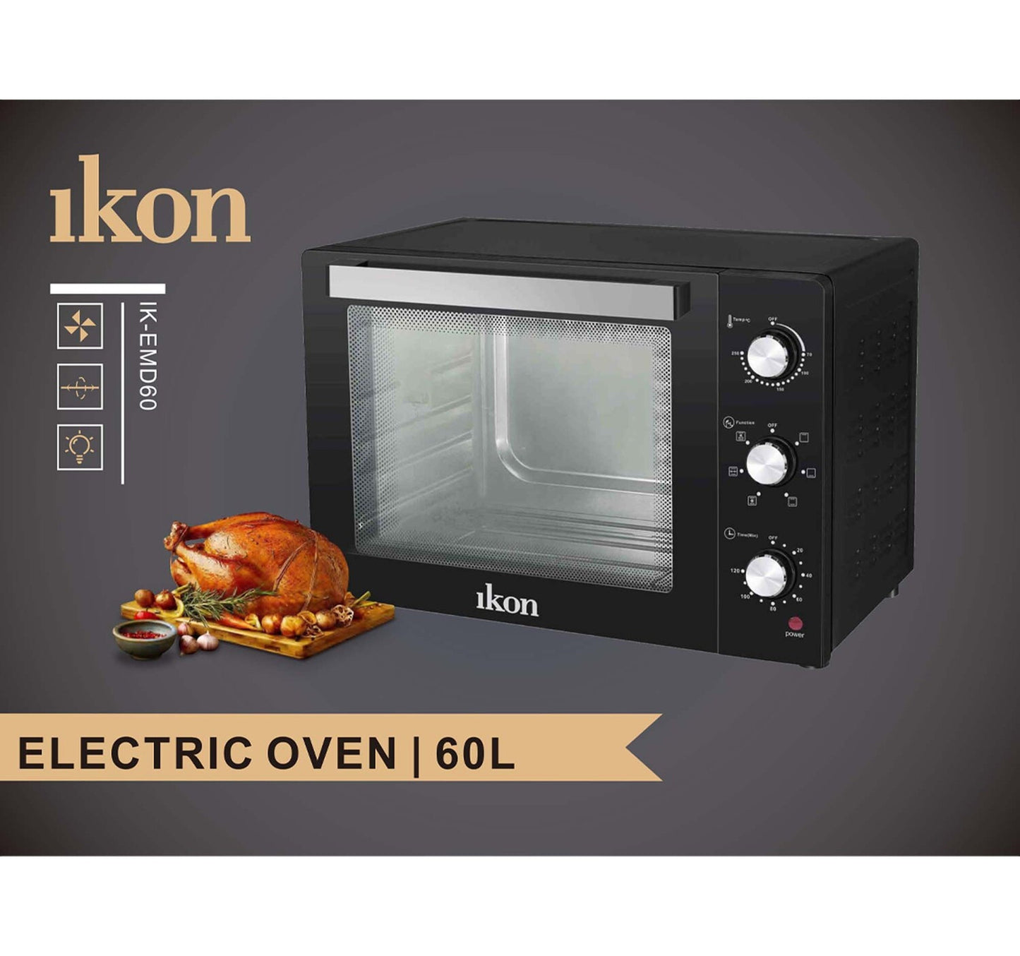 Ikon 60L Electric Oven, Black, IK-EMD60