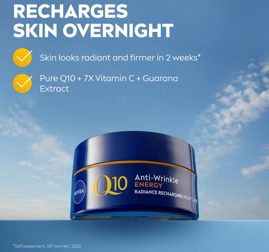 Nivea Q10 Anti-Wrinkle Energy Recharging Night Face Cream Creatine & Hyaluronic Acid 40 ml