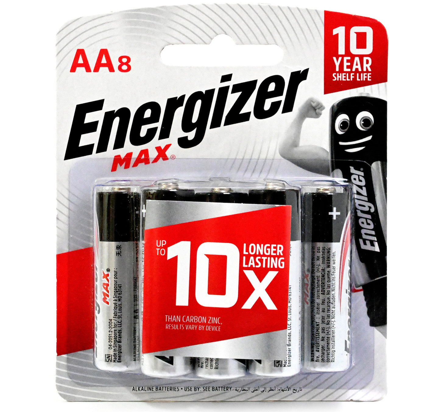 Energizer Max Alkaline AA Battery, 1.5 V, 8 Pcs, E91BP8