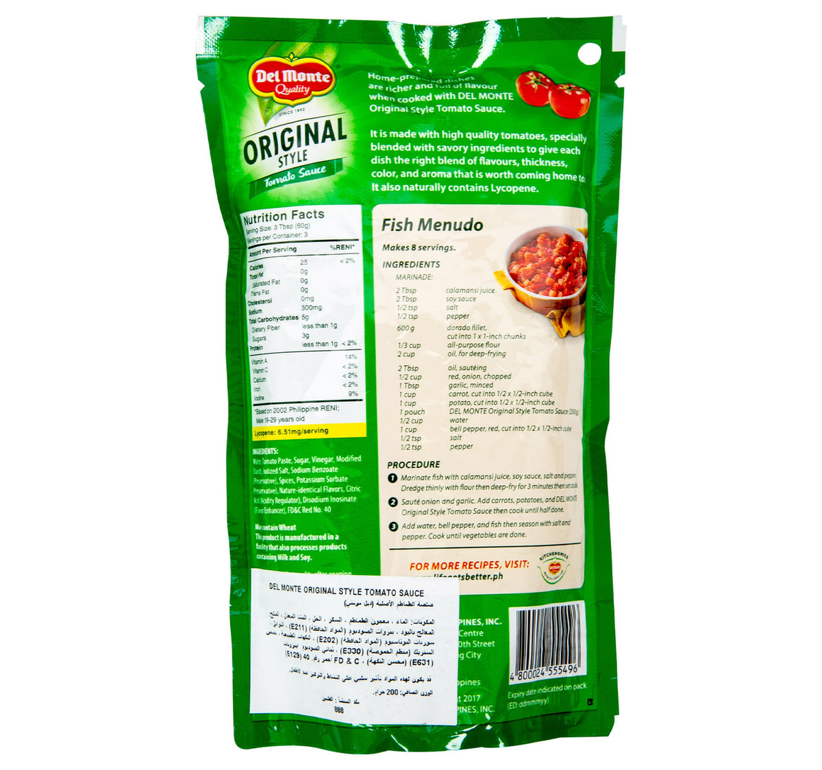 Del Monte Original Tomato Sauce Style 200 g