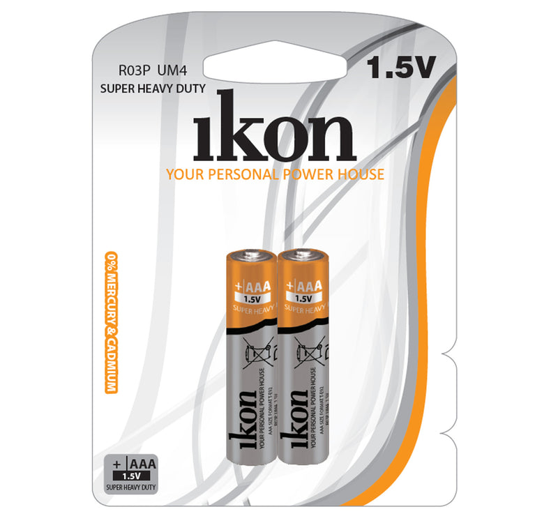 Ikon Super Heavy Duty 1.5V AAA Battery, 2 pcs, R03PBP2B