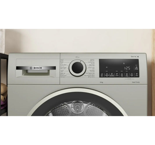 Bosch Series 4 Front Load Heat Pump Tumble Dryer, 9 kg, Silver Inox, WQG2410XGC