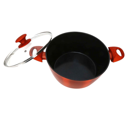 Chefline DZN28 Induction Base Ceramic Natural Coating Dutch Oven, 28 cm, Red