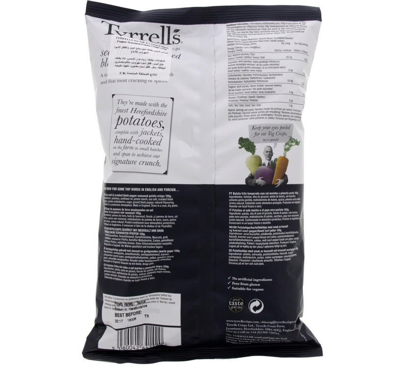 Tyrrells Seasalt & Black Pepper Hand Cooked English Crisps 150 g