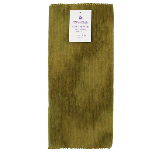 Homewell Cotton Ribbed Table Runner, 33 x 120 cm, Olive Green