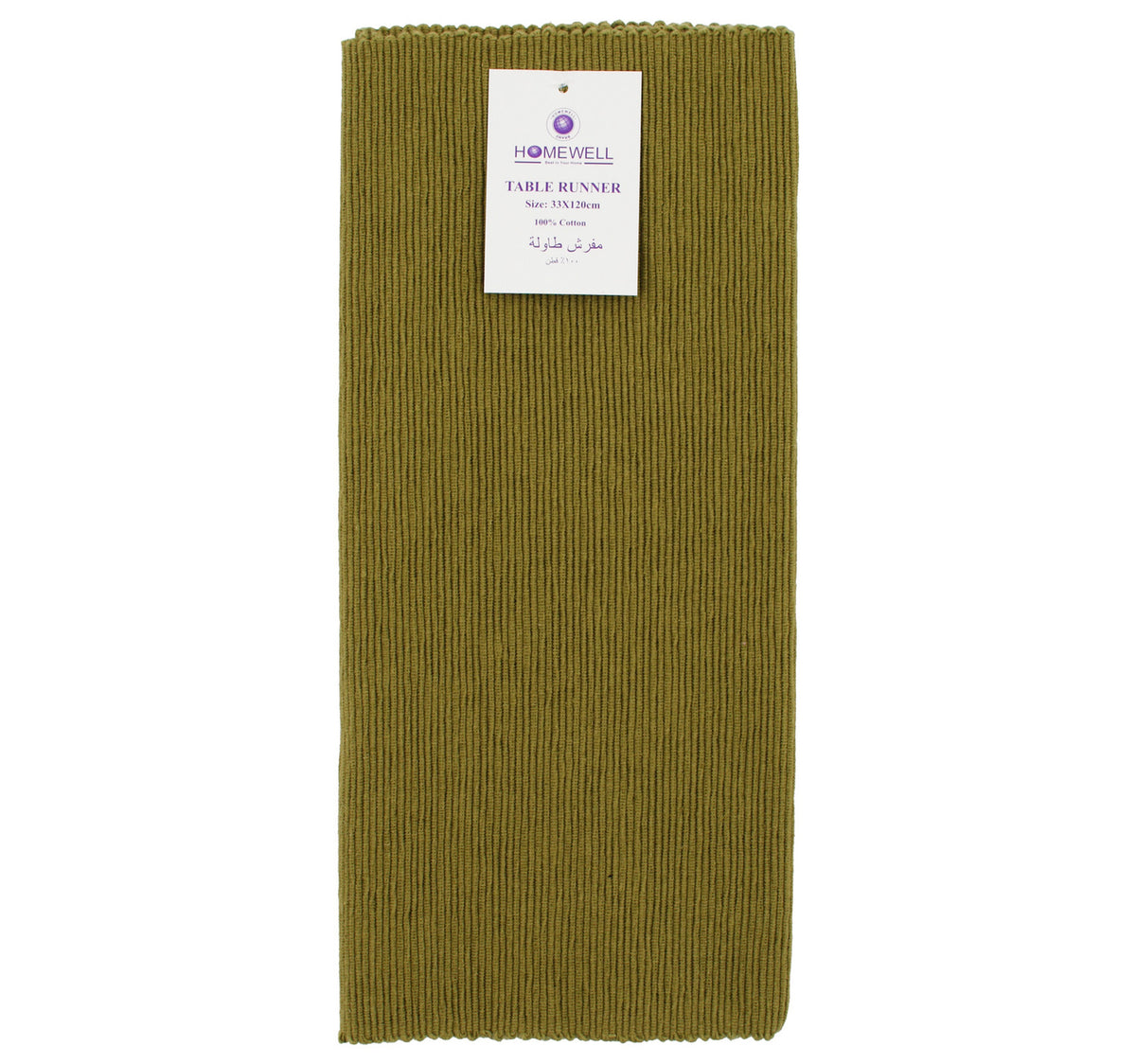 Homewell Cotton Ribbed Table Runner, 33 x 120 cm, Olive Green