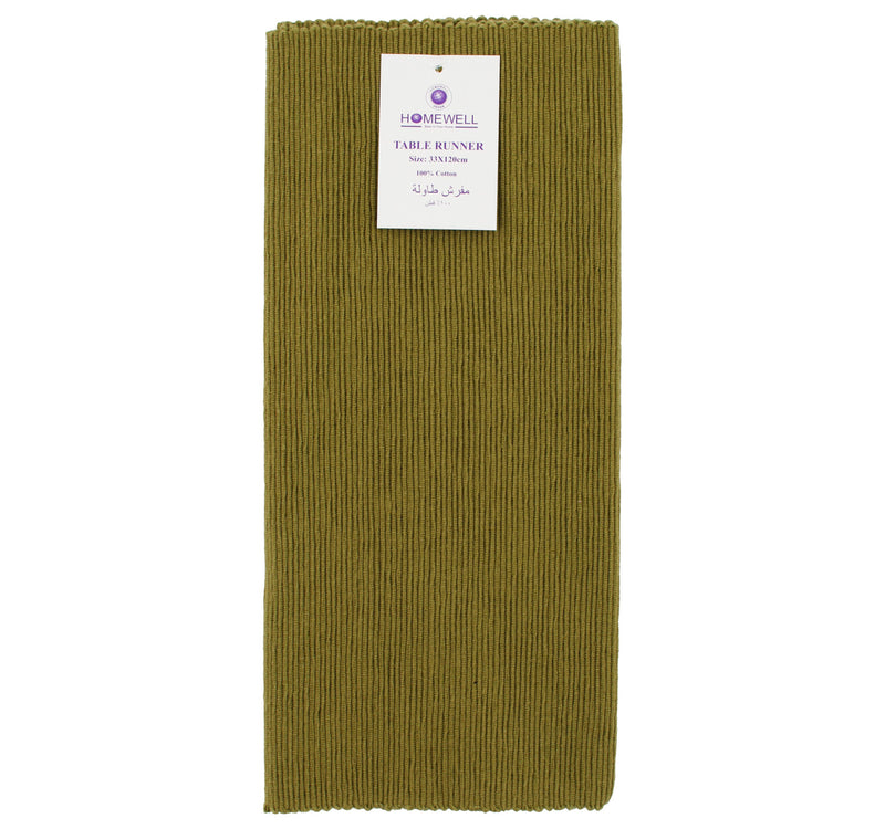 Homewell Cotton Ribbed Table Runner, 33 x 120 cm, Olive Green