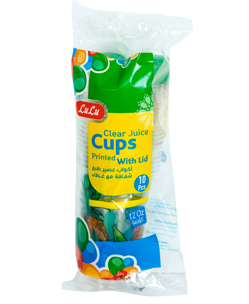 LuLu Printed Clear Cups Juice With Lid 10pcs