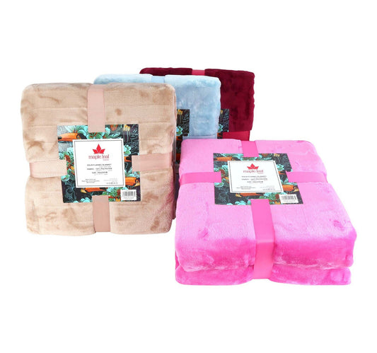 Maple Leaf Flannel Blanket 160x220cm Solid Assorted Per Pc