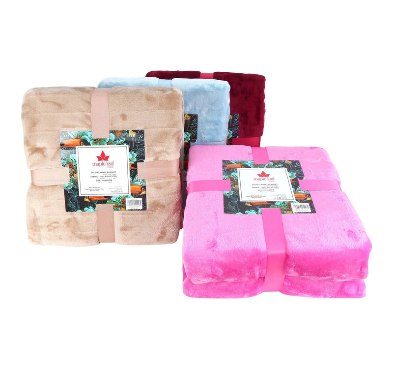 Maple Leaf Flannel Blanket 220x240cm Solid Assorted Per Pc