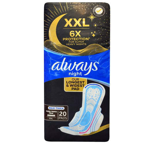 Always XXL Maxi Thick Night Sanitary Pads with Wings Value Pack 20 pcs