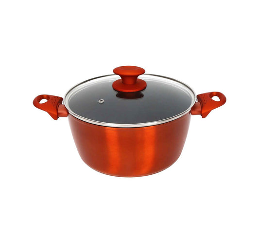 Chefline DZN24 Induction Base Ceramic Natural Coating Dutch Oven, 24 cm, Red