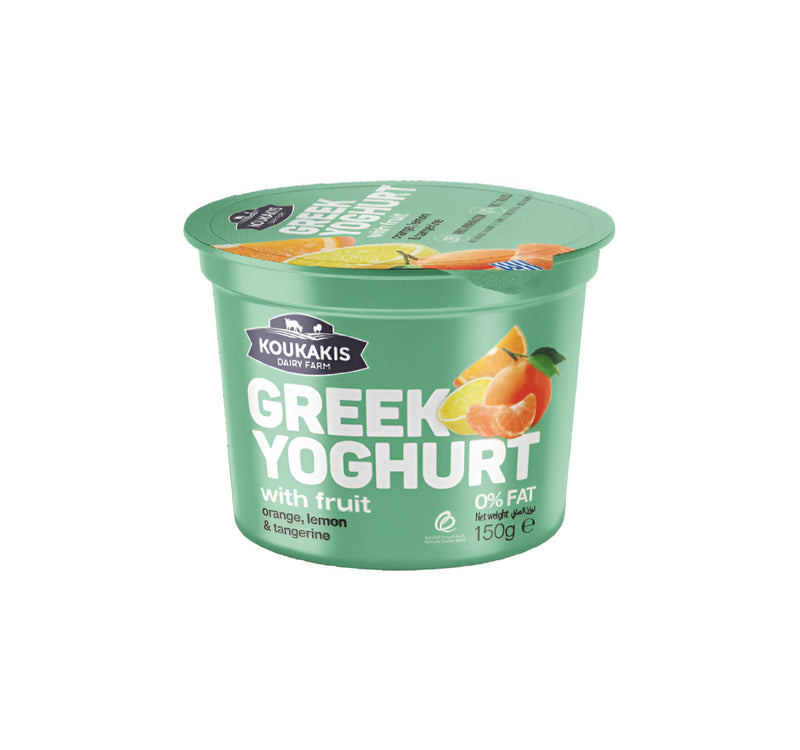 Koukakis Greek Yoghurt With Fruit Orange, Lemon & Tangerine 0% Fat 150 g Sultan Center