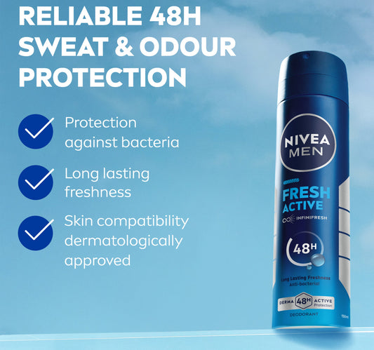 Nivea Men Fresh Active Antibacterial Deodorant Spray for Men 48H Active Protection 150 ml