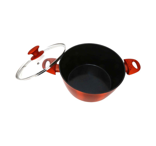 Chefline DZN22 Induction Base Ceramic Natural Coating Dutch Oven, 22 cm, Red
