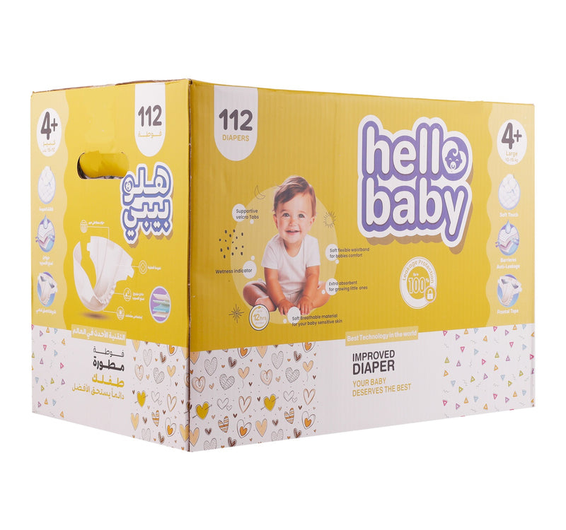 Hello Baby Diaper Size 4+ Large 10-15 kg Box 2 x 56 pcs