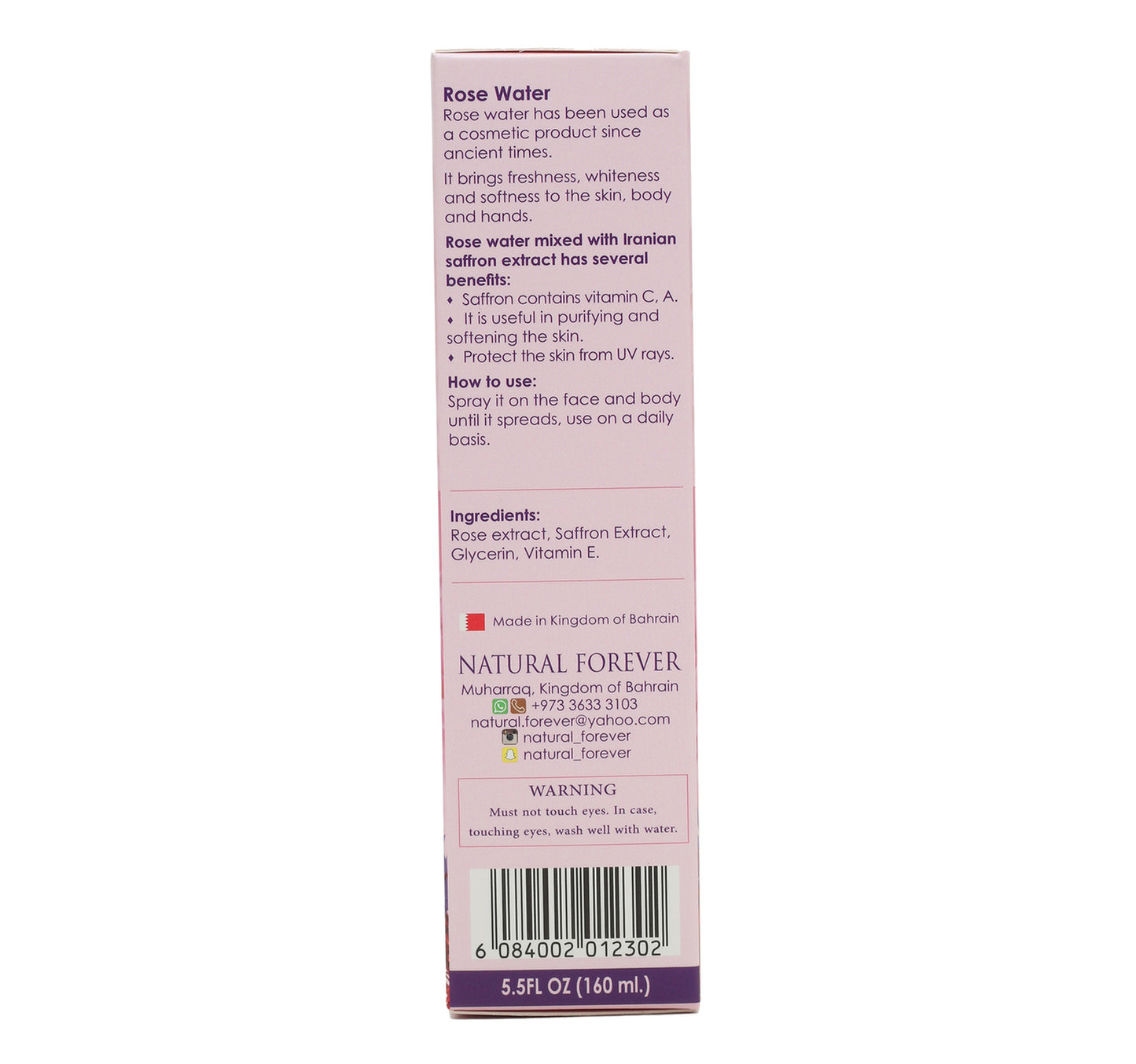 Natural Forever Facial Cleanser Rose Water With Iranian Saffron 160 ml