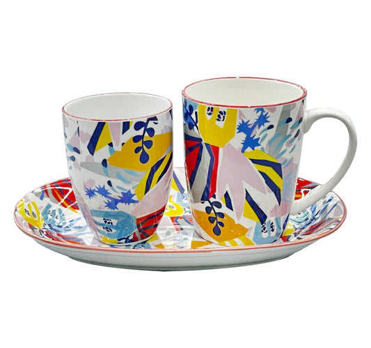 Danny Home Porcelain Tea Set with Tray, 3 pcs, Assorted, T-004