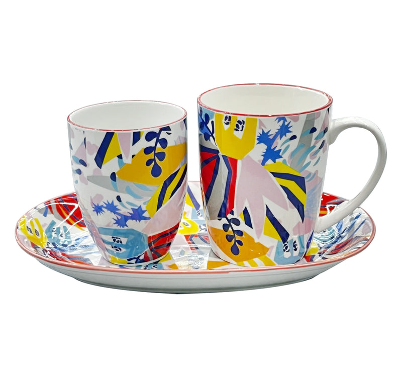 Danny Home Porcelain Tea Set with Tray, 3 pcs, Assorted, T-004