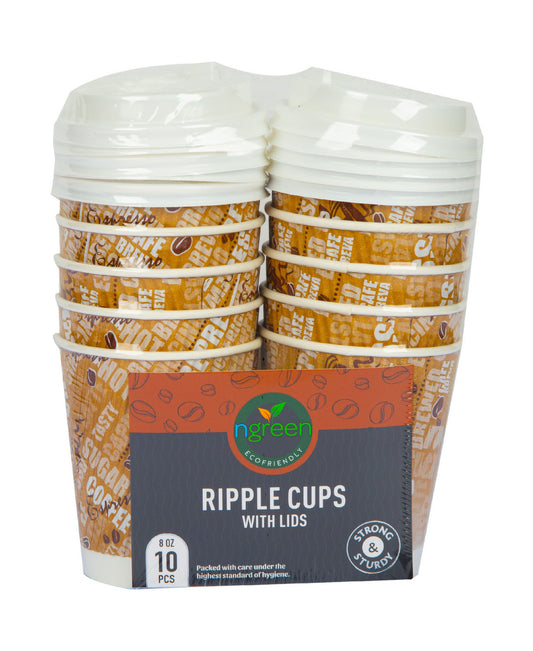 Ngreen Ripple Cups With Lid 8 oz 10pcs
