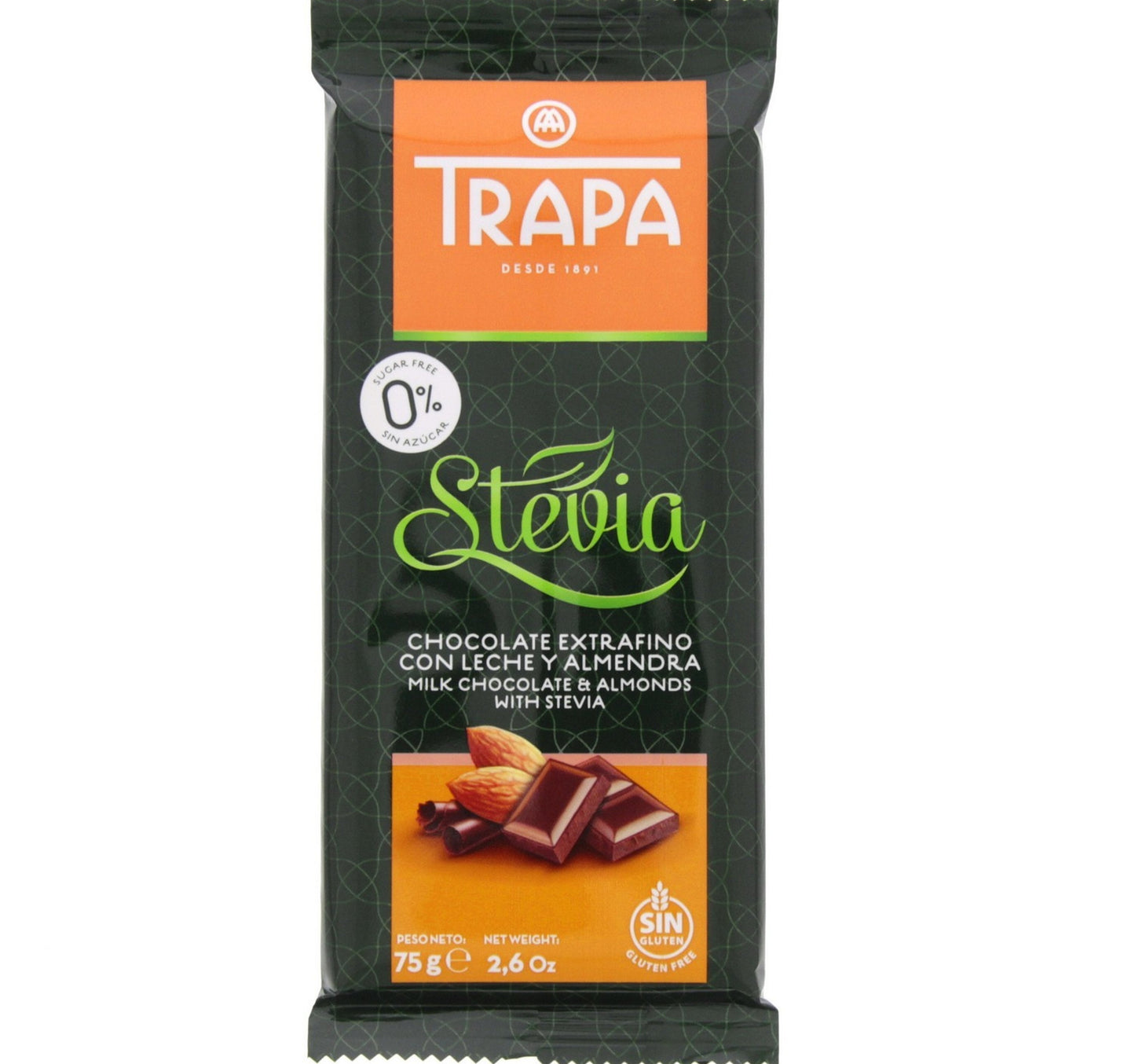 Trapa Stevia Milk & Almond Chocolate Bar 75 Gm Lulu Hypermarket