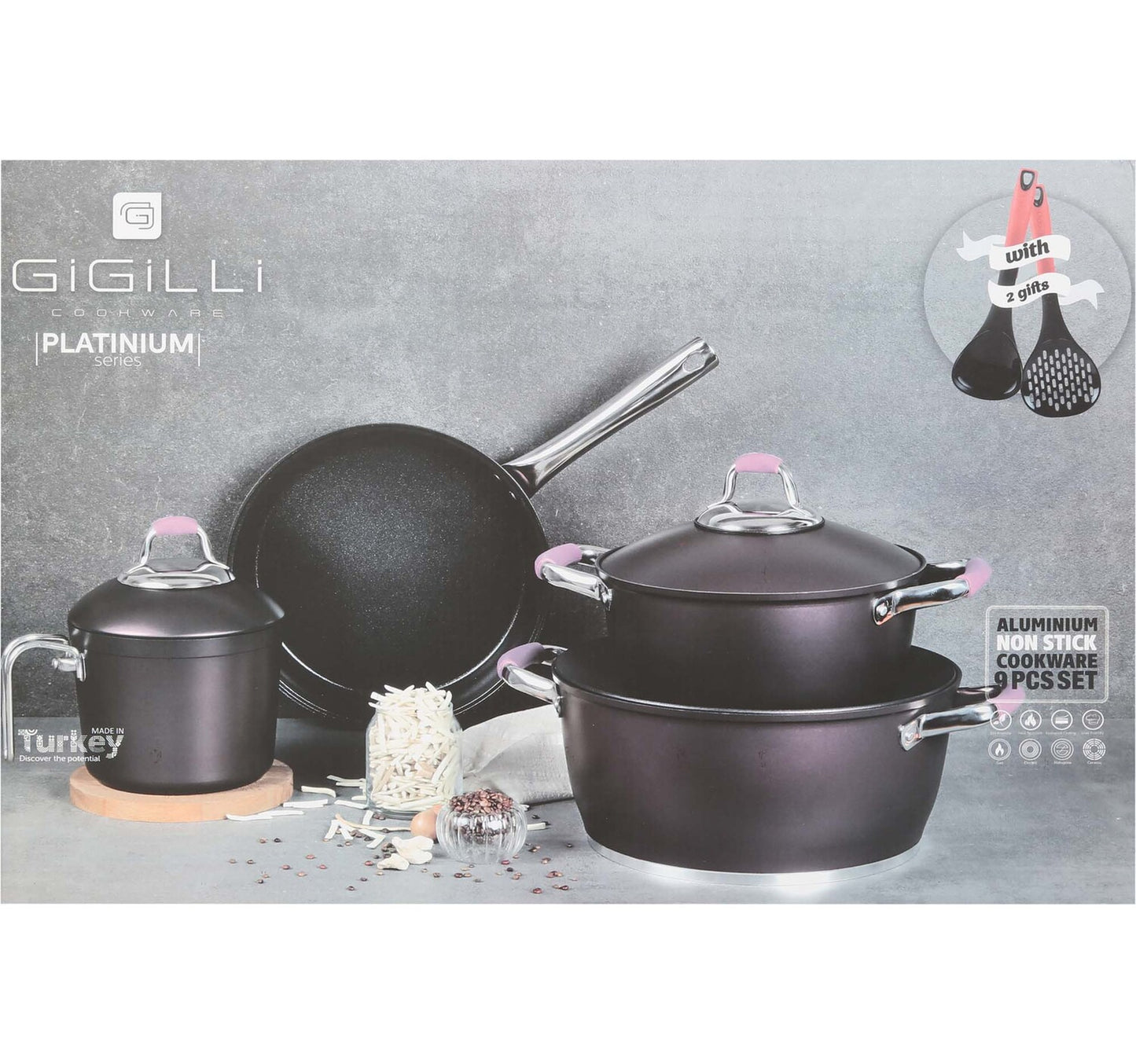 Gigillli Granite Cookware Set, 9 pcs, Black, 1112