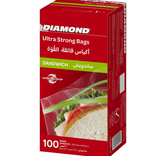 Diamond Ultra Stong Zipper Sandwich Bags Oxo-Biodegradable Size 16.5 x 14.9 cm 100 pcs