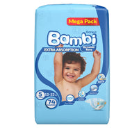 Sanita Bambi Baby Diaper Mega Pack Size 5 Extra Large 12-22 kg 74 pcs