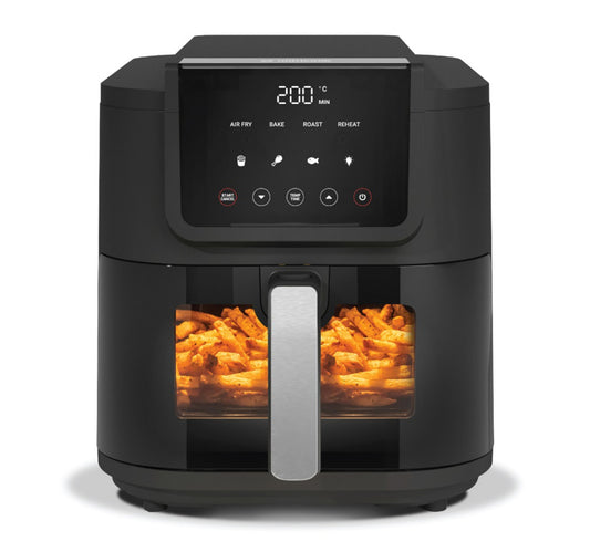 Nutricook Air Fryer Slim, Large Basket, Air Fry, Bake, Reheat, with 5 Presets, Clear Window & Internal Light, NC-AFS100, 5Ltr, Black, 1500 Watts
