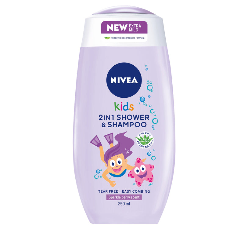 Nivea 2in1 Kids Shower & Shampoo with Bio Aloe Vera Berry Scent 250 ml