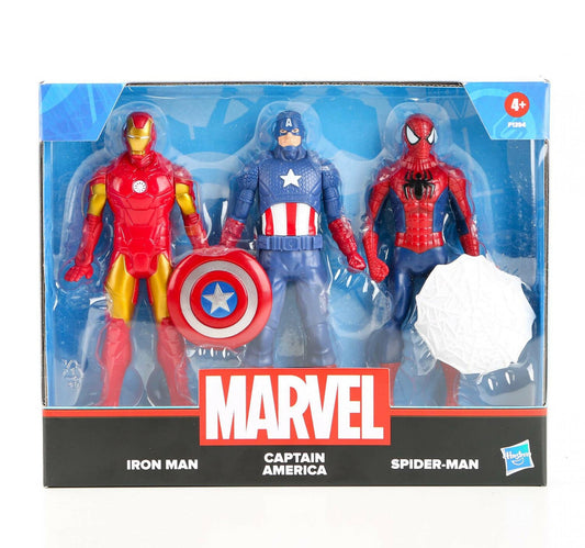 Marvel Action Figure Toy 3-Pack, 6-inch Figures, Iron Man, Spider-Man, Captain America, F13945L