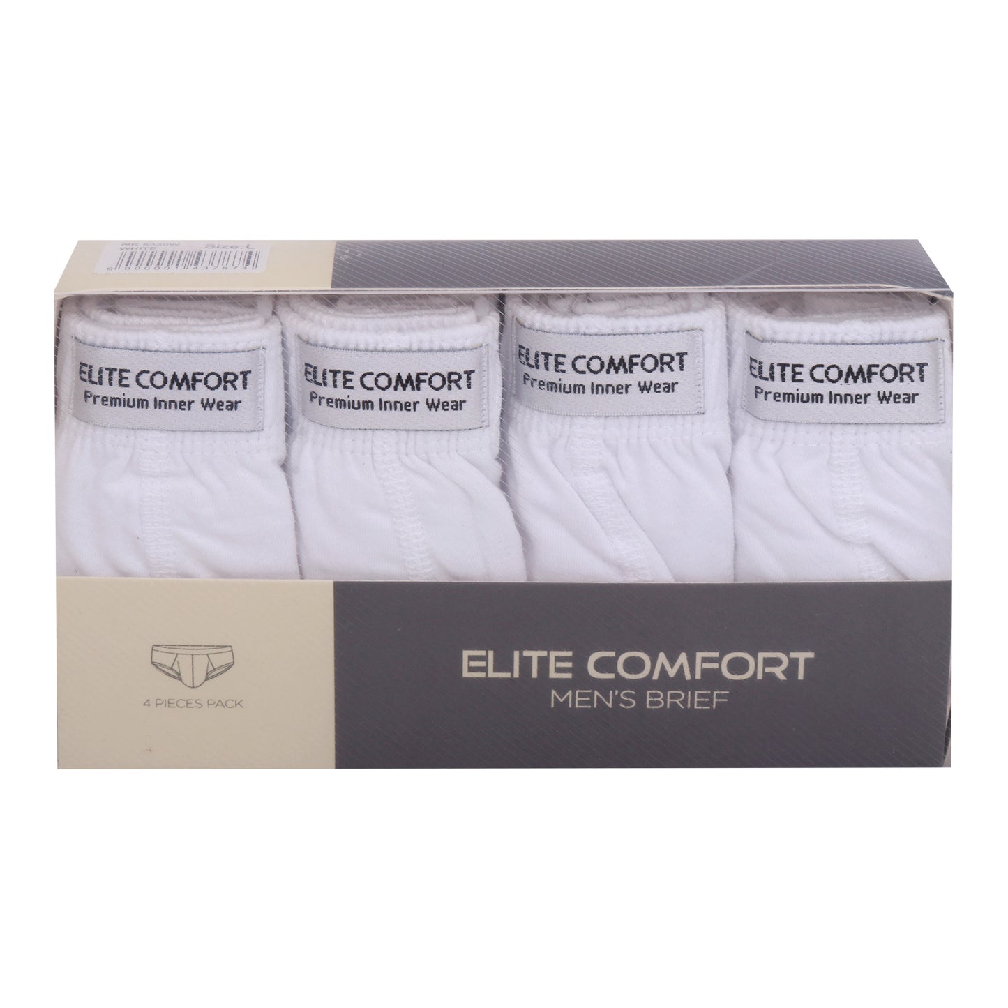 Elite Comfort Combed Cotton Men's Brief, L, 4 pcs, White