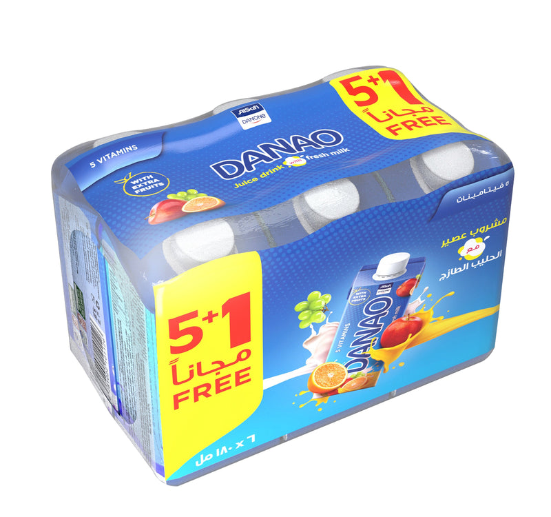 Danao No Added Sugar 5 Vitamins Juice Drink with Milk 180 ml 5+1