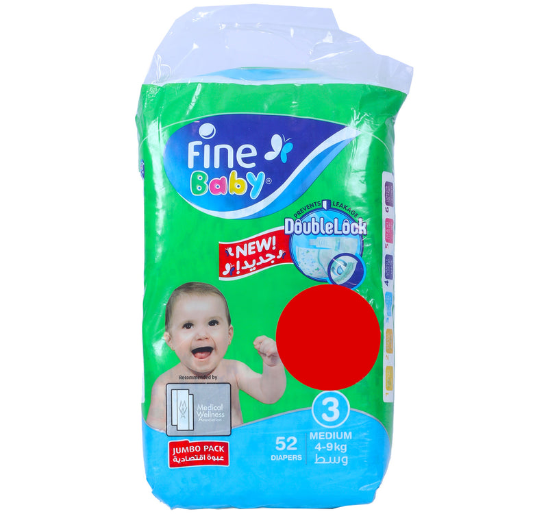 Fine Baby Diaper Size 3 Medium 4-9 kg Value Pack 52 pcs