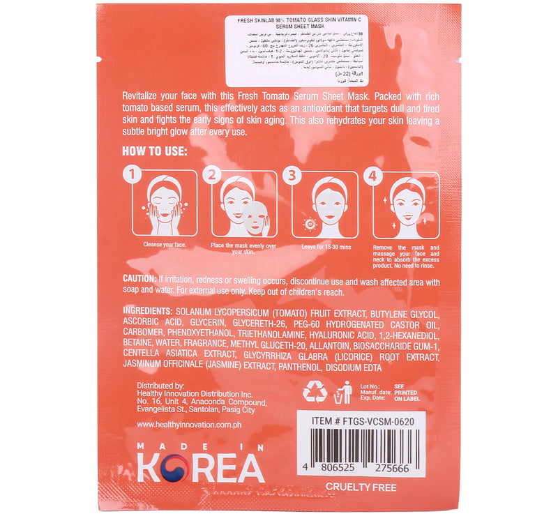 Fresh Skinlab 98% Tomato Glass Skin With Vitamin C Serum Sheet Mask 1 pc
