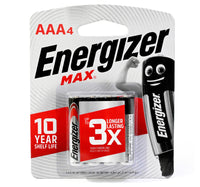 Energizer Max Alkaline AAA Battery, 1.5 V, 4 Pcs, E92BP4