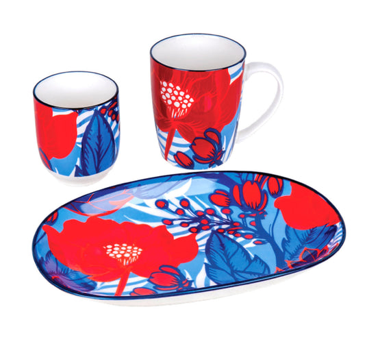 Danny Home Porcelain Tea Set with Tray, 3 pcs, Assorted, T-006