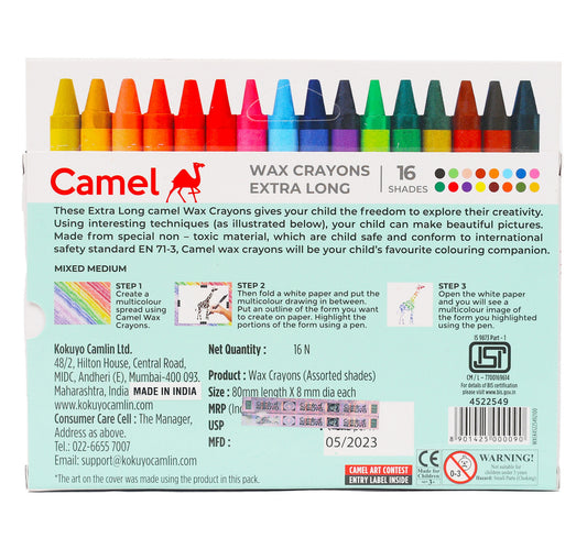 Camel Wax Crayons Extra Long 16 Shades