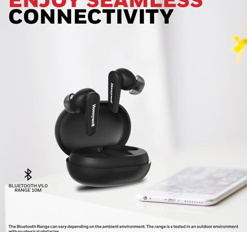 Honeywell Trueno U5000 True Wireless Active Noise Cancelling Earbuds, Black