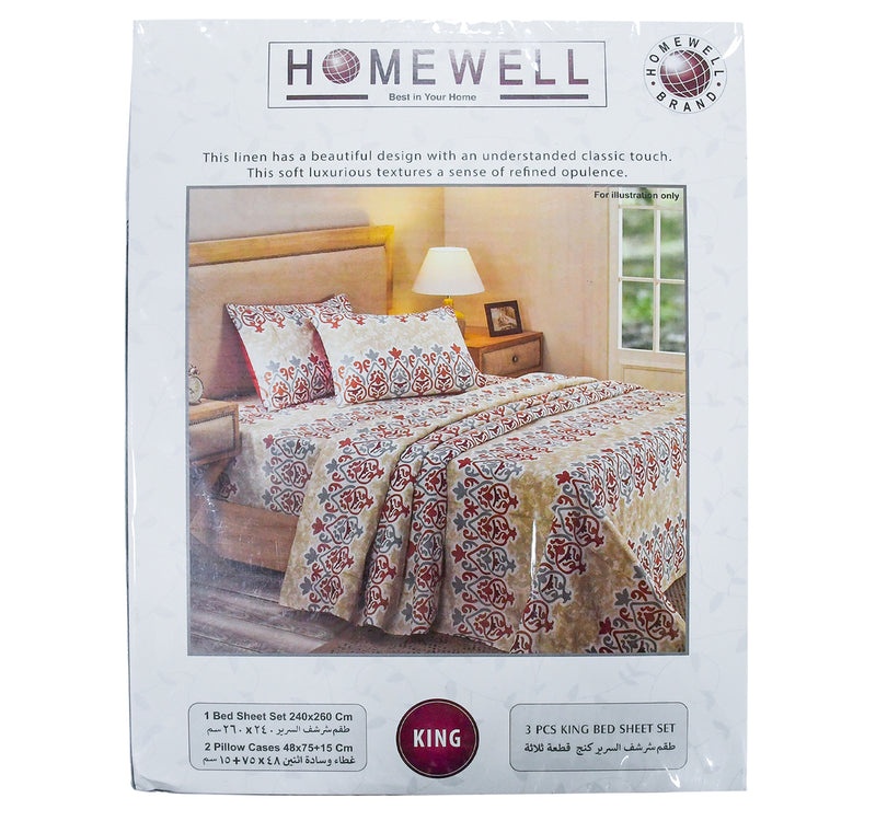 Homewell King Size Bed Sheet, 240 x 260 cm, Assorted
