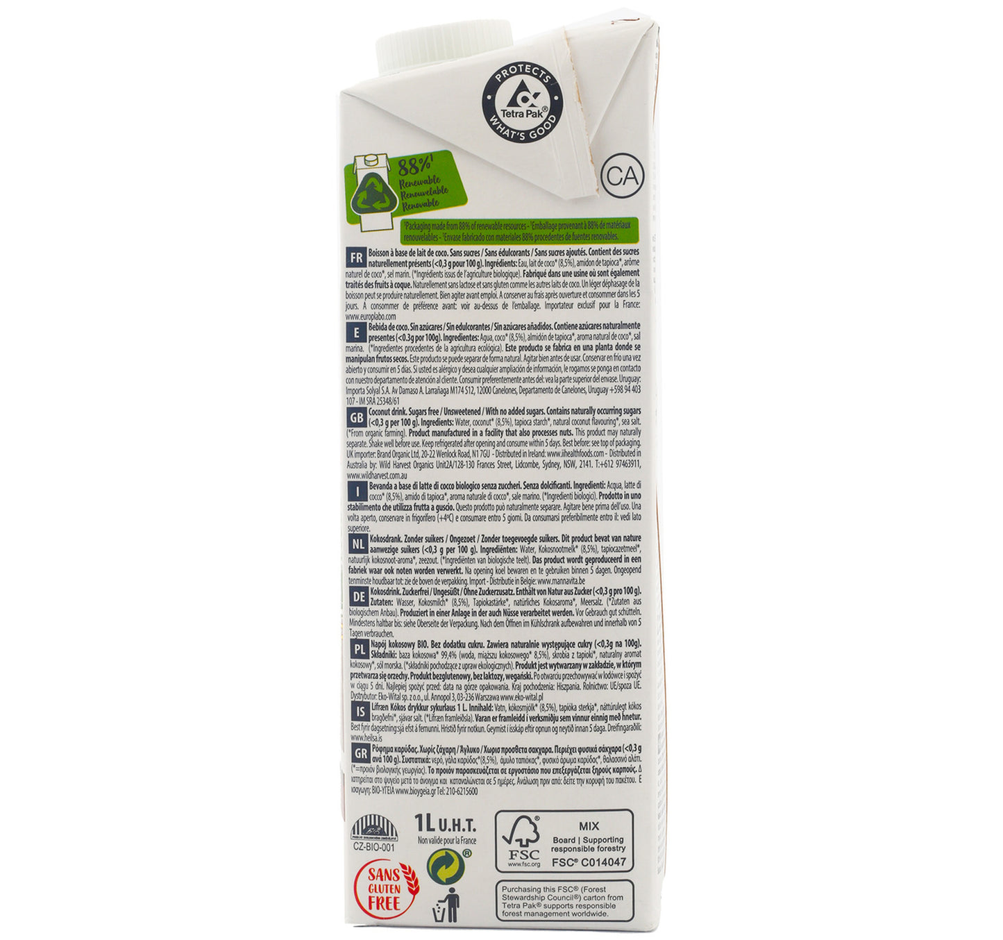 Ecomil Bio-Organic Sugar Free Coconut Milk Nature 1 Litre
