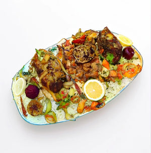 Fried Bahraini Hamoor with shrimp and saffron rice Al Lulu Kitchen