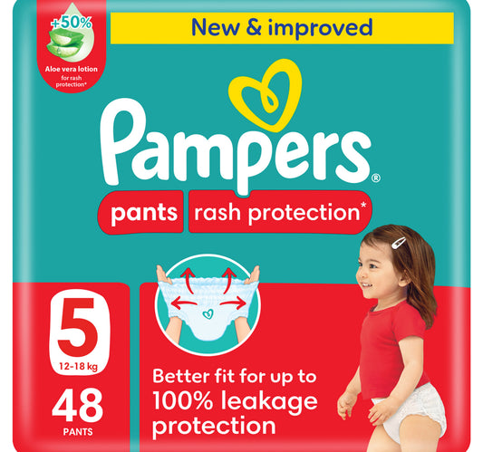 Pampers Rash Protection Pants Diapers, Size 5, 12-18kg, Mega Pack, 48 pcs